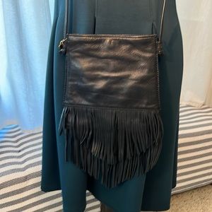 Hobo black leather crossbody with fringe